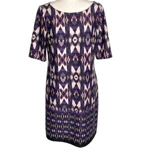 Eliza J Dress Women 12 Purple Boho Sheath Cocktail‎ Party Geometric Inkblot